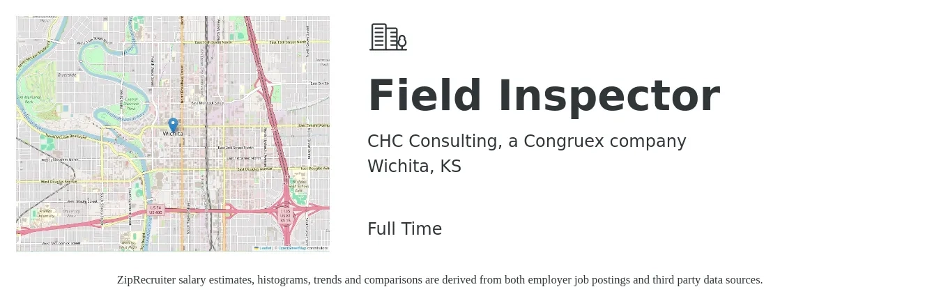 CHC Consulting, a Congruex company job posting for a Field Inspector in Wichita, KS with a salary of $18 to $27 Hourly with a map of Wichita location.