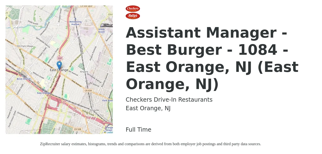 Checkers Drive-In Restaurants, Inc. job posting for a Assistant Manager - Best Burger - 1084 - East Orange, NJ (East Orange, NJ) in East Orange, NJ with a salary of $17 to $26 Hourly with a map of East Orange location.