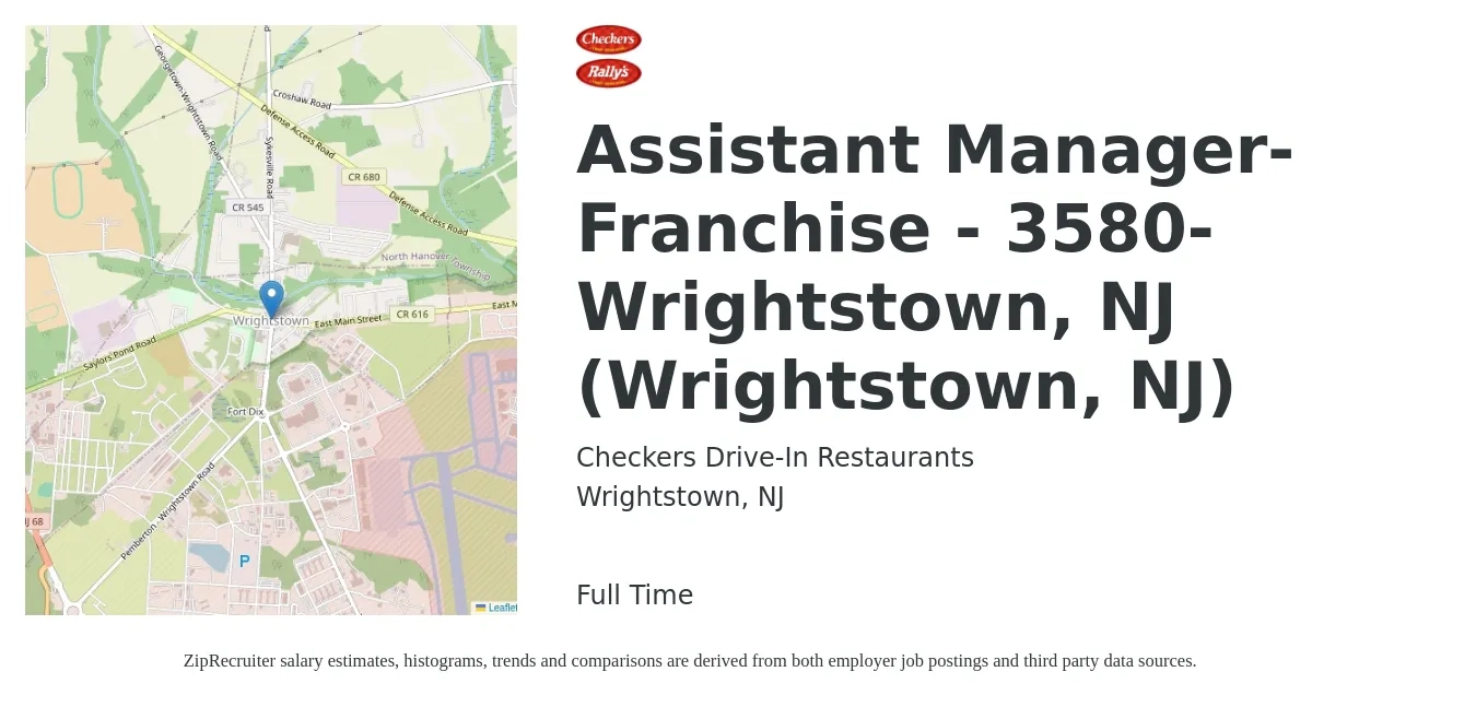 Checkers Drive-In Restaurants job posting for a Assistant Manager-Franchise - 3580-Wrightstown, NJ (Wrightstown, NJ) in Wrightstown, NJ with a map of Wrightstown location.