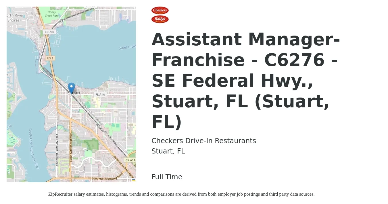 Checkers Drive-In Restaurants job posting for a Assistant Manager-Franchise - C6276 - SE Federal Hwy., Stuart, FL (Stuart, FL) in Stuart, FL with a salary of $14 to $21 Hourly with a map of Stuart location.