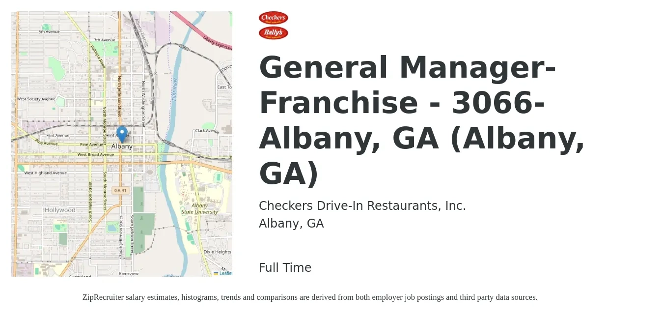 Checkers Drive-In Restaurants job posting for a General Manager-Franchise - 3066-Albany, GA (Albany, GA) in Albany, GA with a salary of $49,700 to $68,500 Yearly with a map of Albany location.