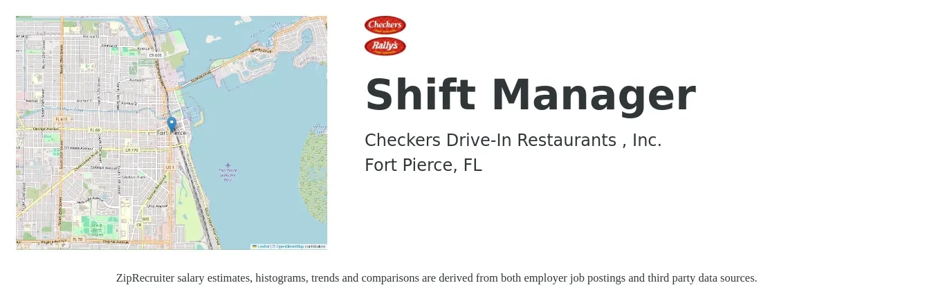 Checkers Drive-In Restaurants , Inc. job posting for a Shift Manager in Fort Pierce, FL with a salary of $14 to $17 Hourly with a map of Fort Pierce location.