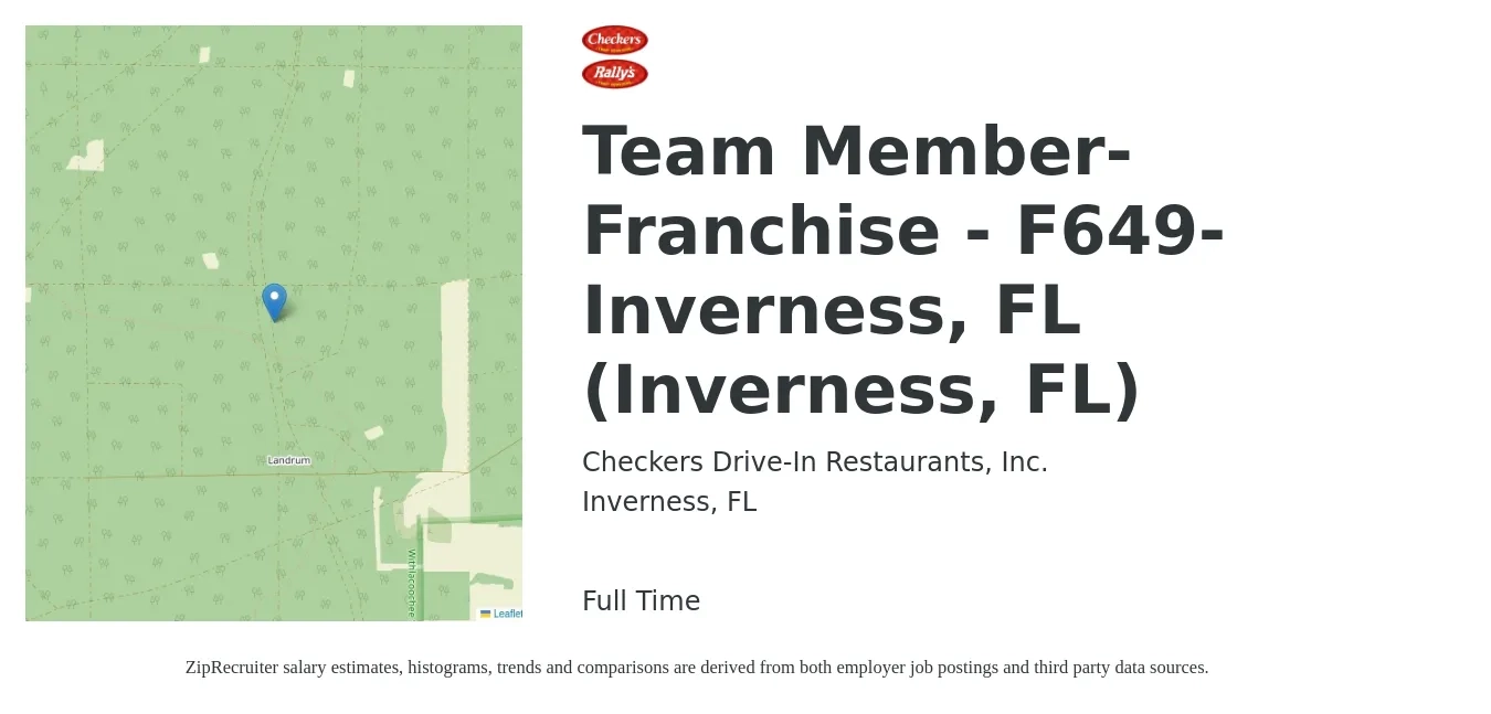 Checkers Drive-In Restaurants job posting for a Team Member-Franchise - F649-Inverness, FL (Inverness, FL) in Inverness, FL with a salary of $9 to $11 Hourly with a map of Inverness location.