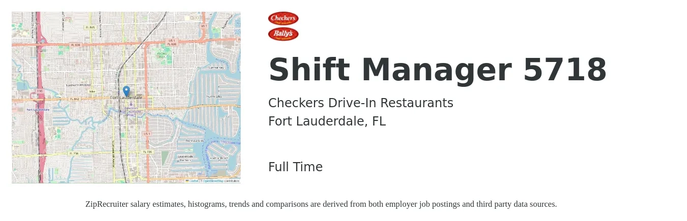 Checkers Drive-In Restaurants, Inc. job posting for a Shift Manager 5718 in Fort Lauderdale, FL with a salary of $14 to $18 Hourly with a map of Fort Lauderdale location.
