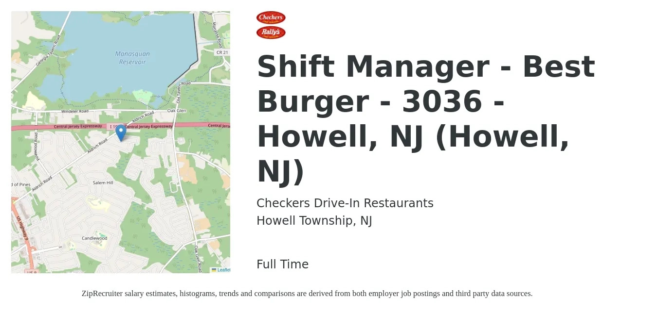 Checkers Drive-In Restaurants job posting for a Shift Manager - Best Burger - 3036 - Howell, NJ (Howell, NJ) in Howell Township, NJ with a map of Howell Township location.