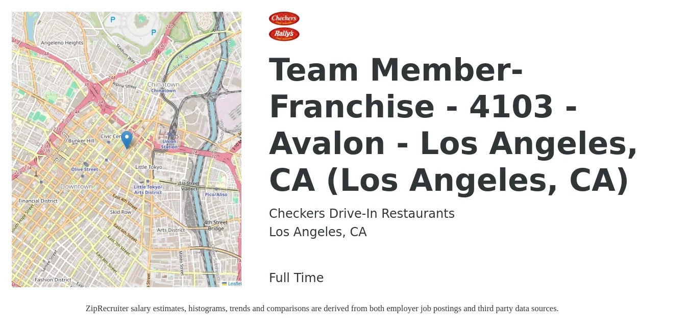 Checkers Drive-In Restaurants, Inc. job posting for a Team Member-Franchise - 4103 - Avalon - Los Angeles, CA (Los Angeles, CA) in Los Angeles, CA with a salary of $13 to $17 Hourly with a map of Los Angeles location.