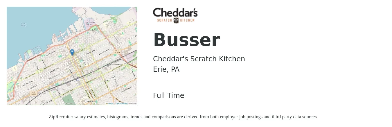 Cheddar's Scratch Kitchen job posting for a Busser in Erie, PA with a salary of $10 to $15 Hourly with a map of Erie location.