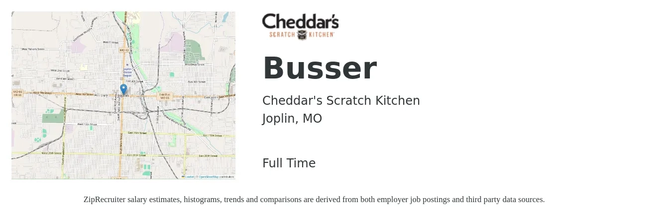 Cheddar's Scratch Kitchen job posting for a Busser in Joplin, MO with a salary of $10 to $14 Hourly with a map of Joplin location.