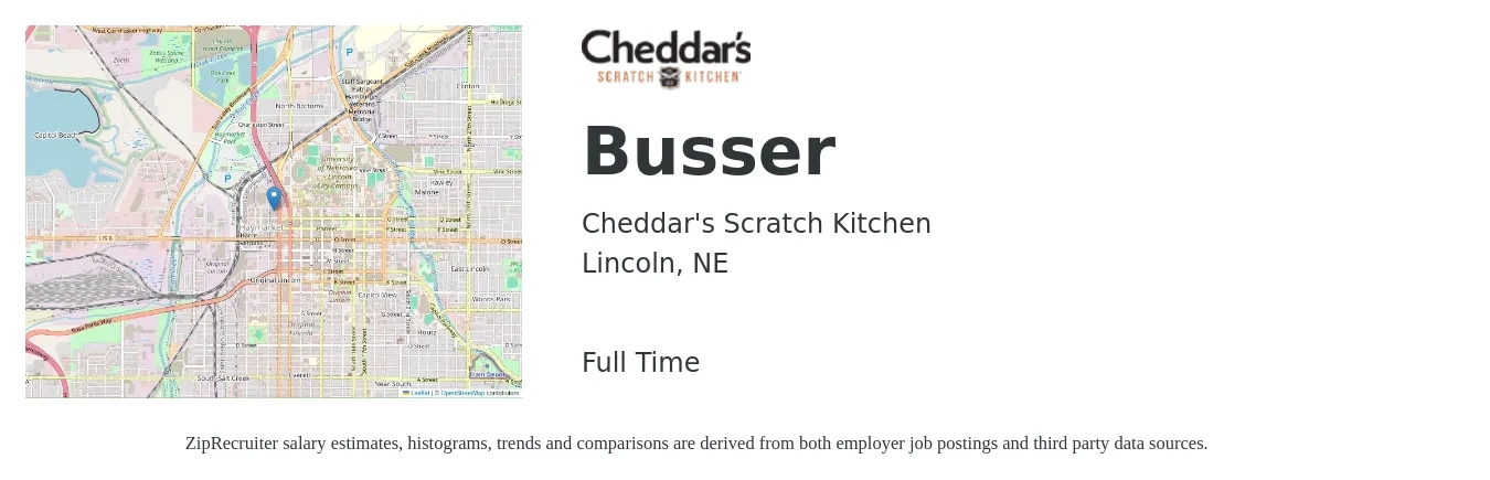 Cheddar's Scratch Kitchen job posting for a Busser in Lincoln, NE with a salary of $9 to $14 Hourly with a map of Lincoln location.