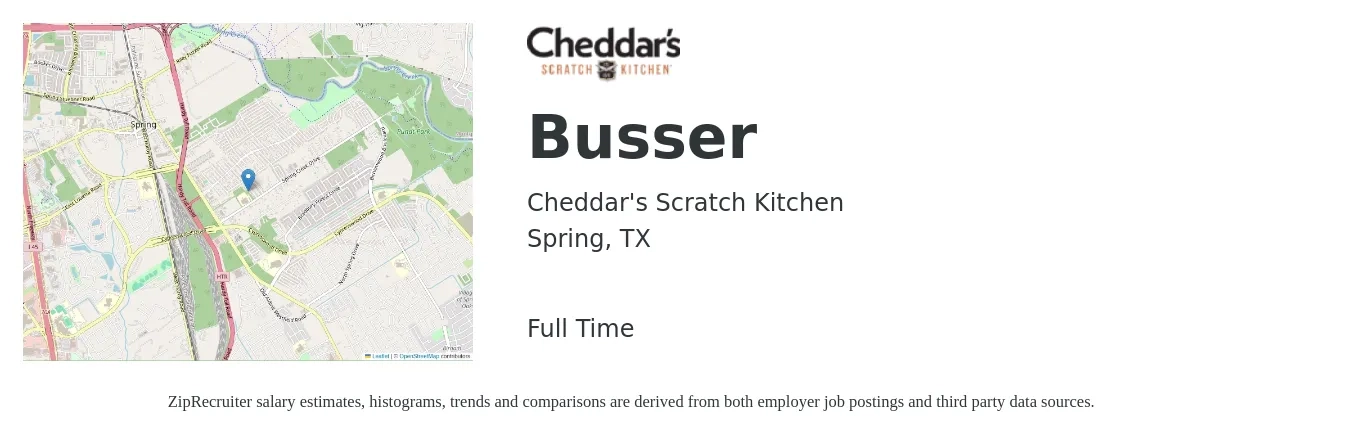 Cheddar's Scratch Kitchen job posting for a Busser in Spring, TX with a salary of $10 to $14 Hourly with a map of Spring location.
