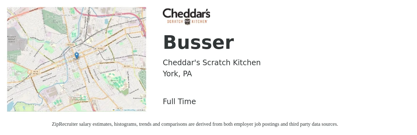 Cheddar's Scratch Kitchen job posting for a Busser in York, PA with a salary of $10 to $16 Hourly with a map of York location.