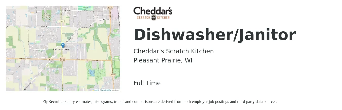 Cheddar's Scratch Kitchen job posting for a Dishwasher/Janitor in Pleasant Prairie, WI with a salary of $12 to $16 Hourly with a map of Pleasant Prairie location.