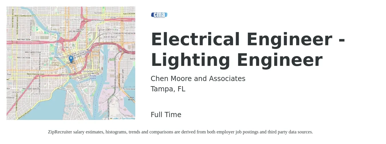 Chen Moore and Associates job posting for a Electrical Engineer - Lighting Engineer in Tampa, FL with a salary of $78,400 to $124,700 Yearly with a map of Tampa location.