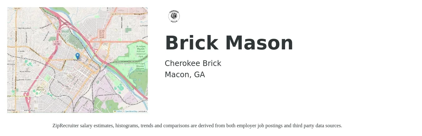 Cherokee Brick job posting for a Brick Mason in Macon, GA with a salary of $20 to $26 Hourly with a map of Macon location.