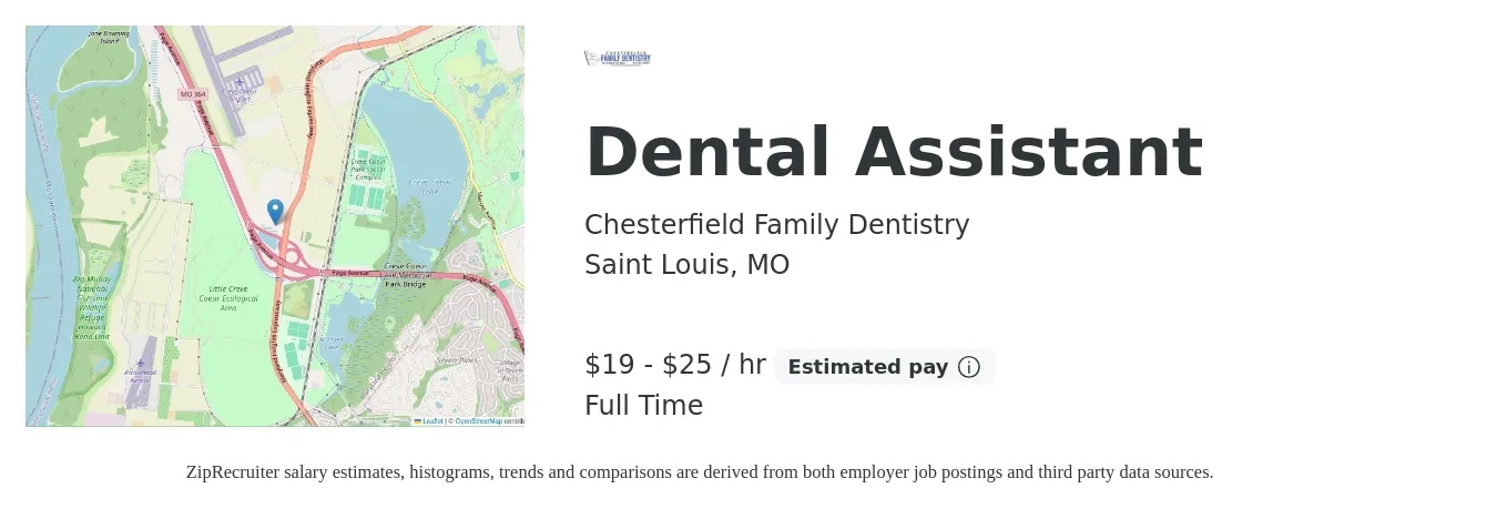 Chesterfield Family Dentistry job posting for a Dental Assistant in Saint Louis, MO with a salary of $20 to $26 Hourly with a map of Saint Louis location.