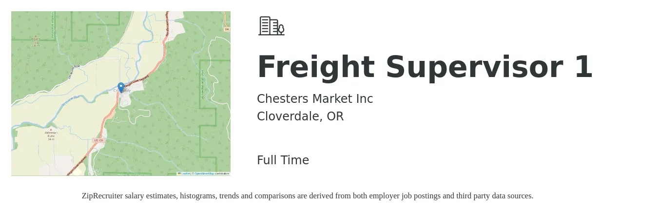 Chesters Market Inc job posting for a Freight Supervisor 1 in Cloverdale, OR with a salary of $17 to $18 Hourly with a map of Cloverdale location.