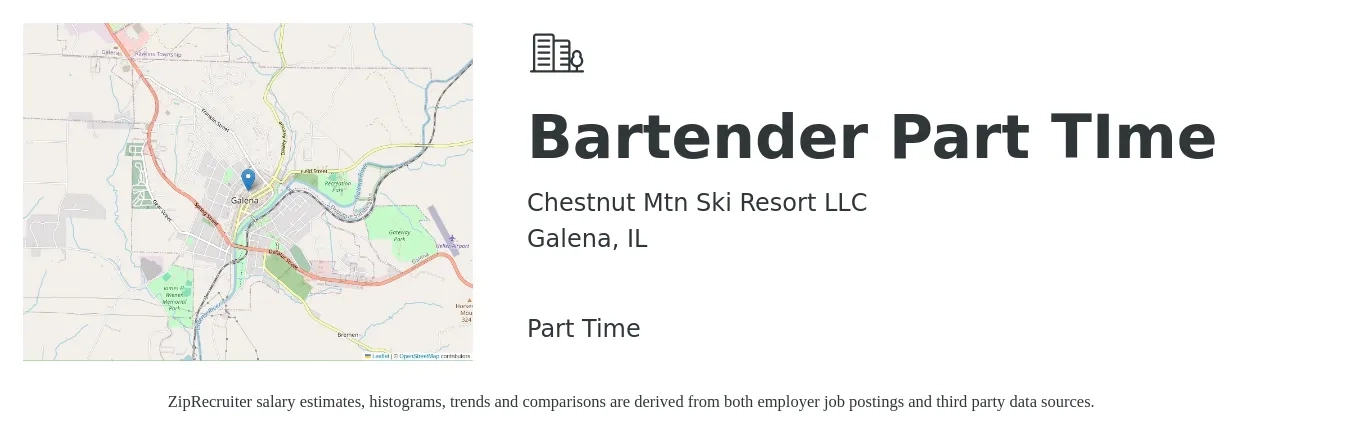 Chestnut Mtn Ski Resort LLC job posting for a Bartender Part TIme in Galena, IL with a salary of $10 to $19 Hourly with a map of Galena location.