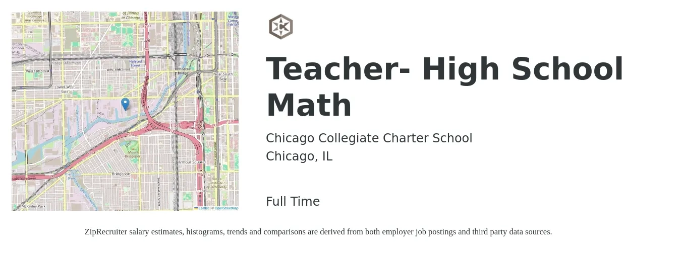 Chicago Collegiate Charter School job posting for a Teacher- High School Math in Chicago, IL with a salary of $48,000 to $82,000 Yearly with a map of Chicago location.