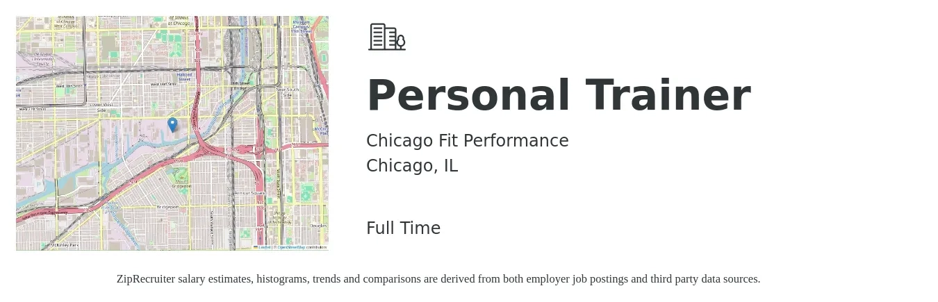 Chicago Fit Performance job posting for a Personal Trainer in Chicago, IL with a salary of $21 to $34 Hourly with a map of Chicago location.