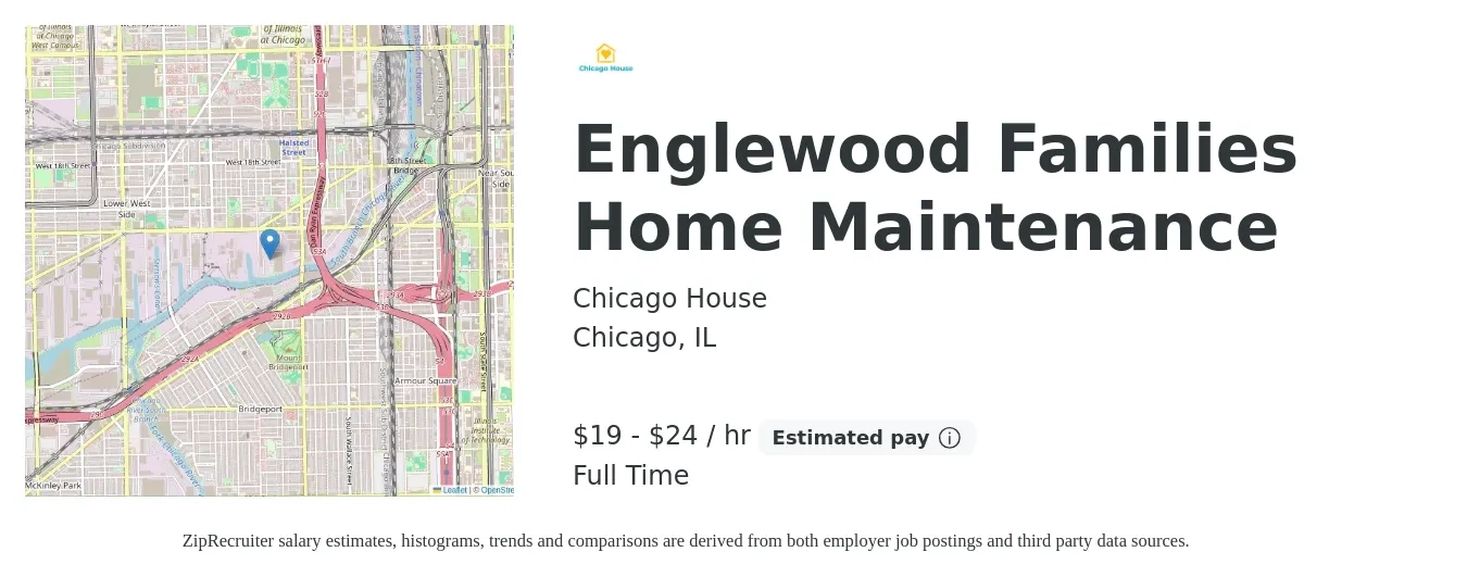 Chicago House job posting for a Englewood Families Home Maintenance in Chicago, IL with a salary of $20 to $25 Hourly with a map of Chicago location.