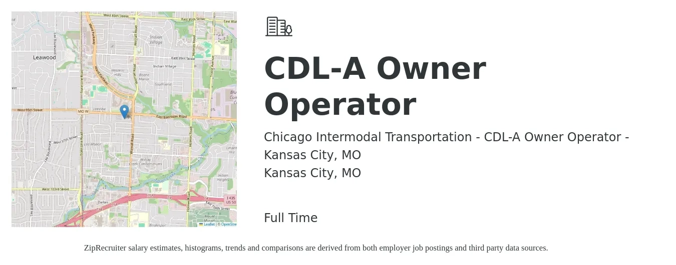 Chicago Intermodal Transportation - CDL-A Owner Operator - Kansas City, MO job posting for a CDL-A Owner Operator in Kansas City, MO with a salary of $200,000 Yearly with a map of Kansas City location.