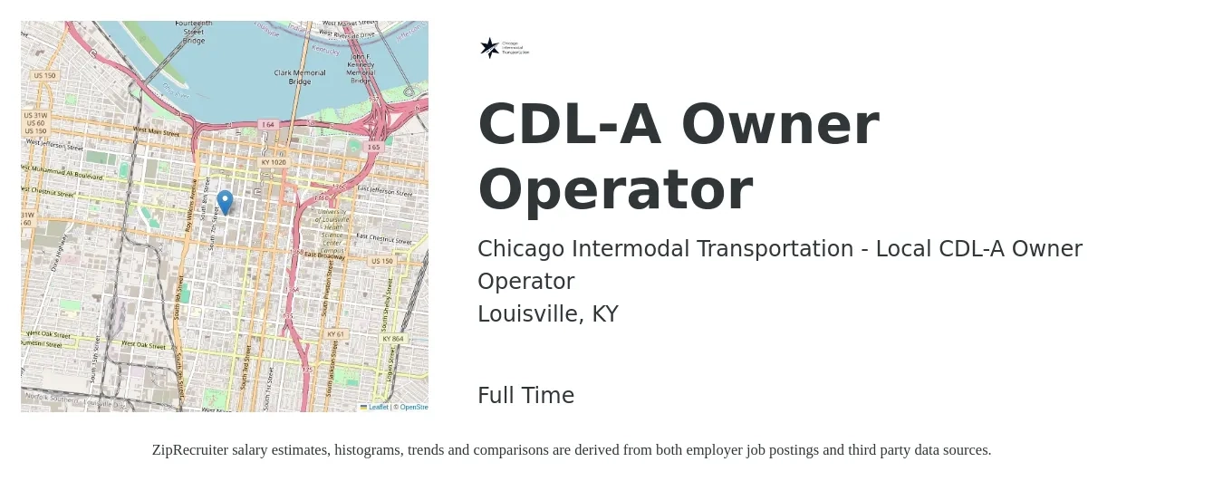 Chicago Intermodal Transportation - Local CDL-A Owner Operator job posting for a CDL-A Owner Operator in Louisville, KY with a salary of $200,000 Yearly with a map of Louisville location.