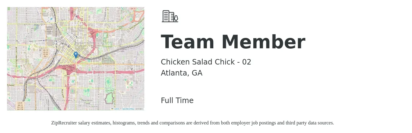 Chicken Salad Chick - 02 job posting for a Team Member in Atlanta, GA with a salary of $12 to $15 Hourly with a map of Atlanta location.