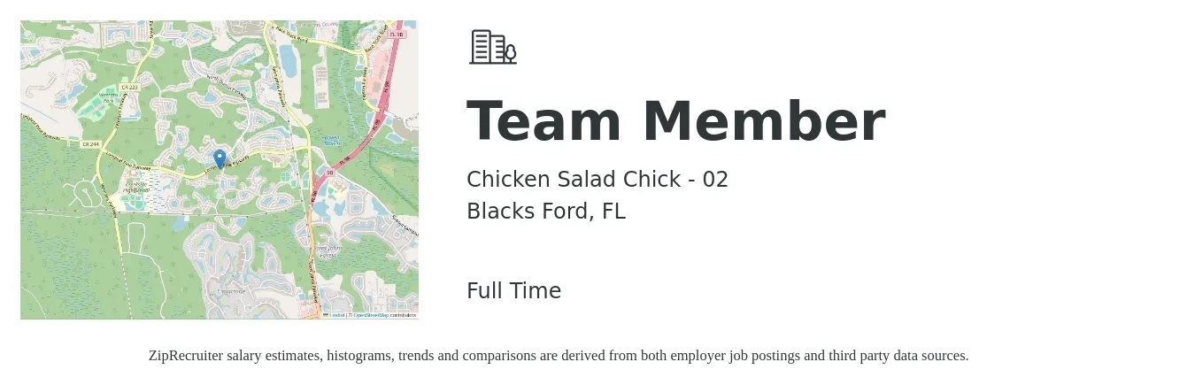Chicken Salad Chick - 02 job posting for a Team Member in Blacks Ford, FL with a salary of $11 to $15 Hourly with a map of Blacks Ford location.