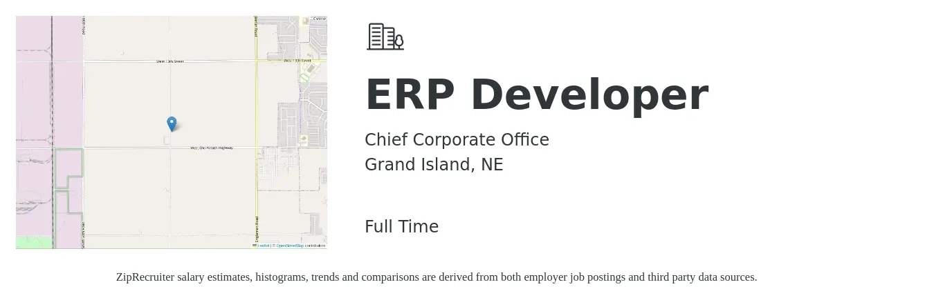 Chief Corporate Office job posting for a ERP Developer in Grand Island, NE with a salary of $34 to $52 Hourly with a map of Grand Island location.