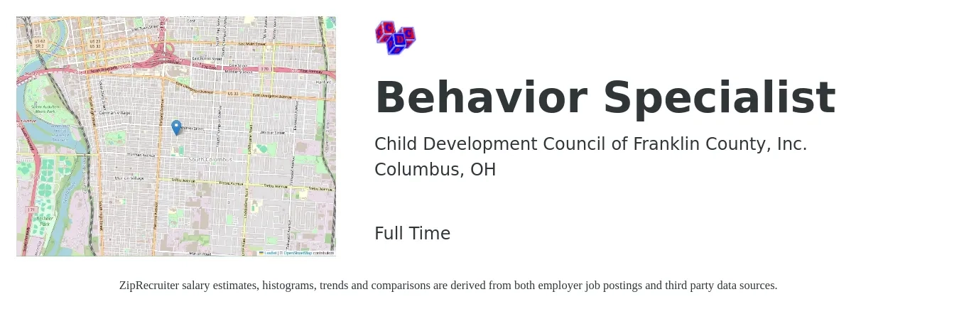 Child Development Council of Franklin County, Inc. job posting for a Behavior Specialist in Columbus, OH with a salary of $19 to $26 Hourly with a map of Columbus location.