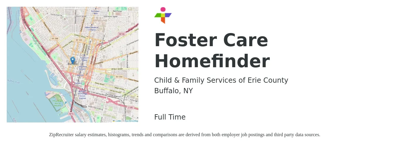 Child & Family Services of Erie County job posting for a Foster Care Homefinder in Buffalo, NY with a salary of $37,300 to $50,900 Yearly with a map of Buffalo location.