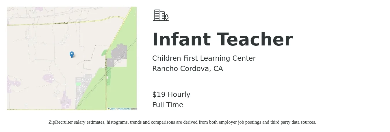 Children First Learning Center job posting for a Infant Teacher in Rancho Cordova, CA with a salary of $20 Hourly with a map of Rancho Cordova location.