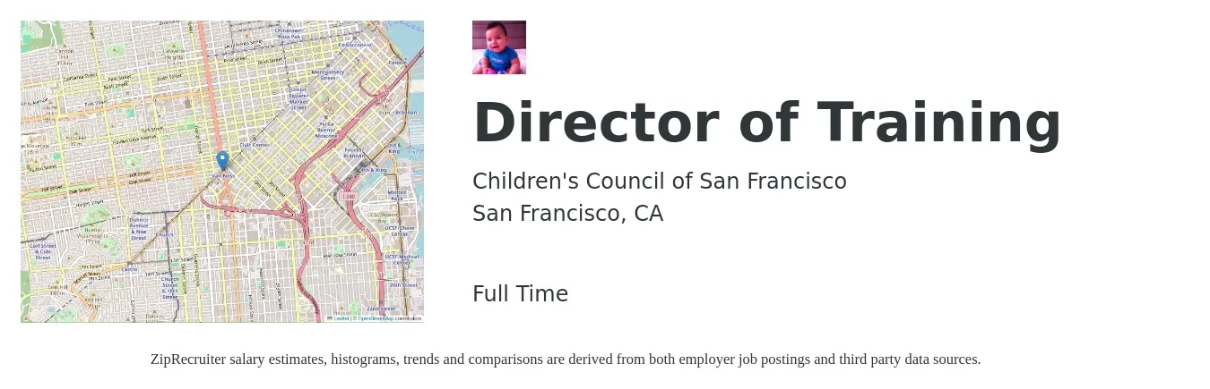 Children's Council of San Francisco job posting for a Director of Training in San Francisco, CA with a salary of $115,000 to $125,000 Yearly with a map of San Francisco location.