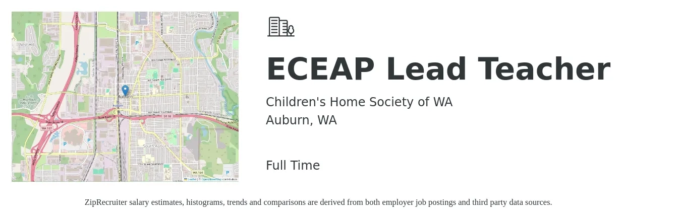 Children's Home Society of WA job posting for a ECEAP Lead Teacher in Auburn, WA with a salary of $17 to $23 Hourly with a map of Auburn location.