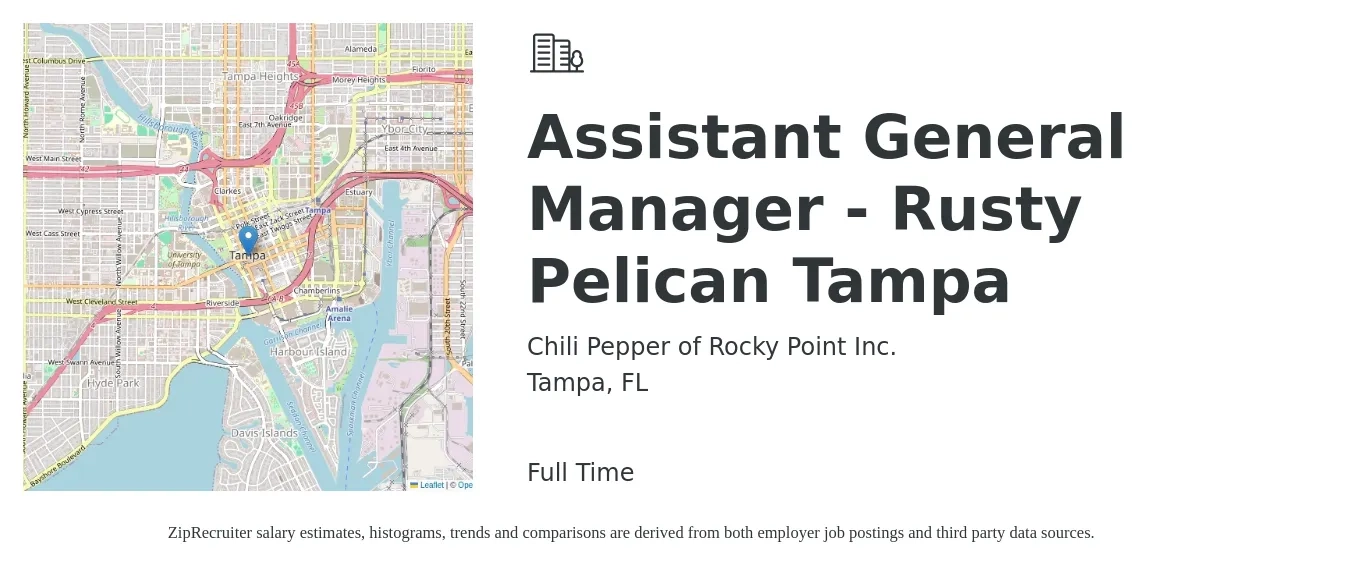 Chili Pepper of Rocky Point Inc. job posting for a Assistant General Manager - Rusty Pelican Tampa in Tampa, FL with a salary of $4,000 Weekly with a map of Tampa location.