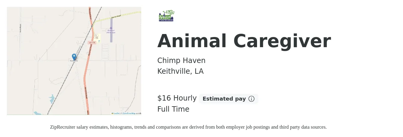 Chimp Haven job posting for a Animal Caregiver in Keithville, LA with a salary of $17 Hourly with a map of Keithville location.