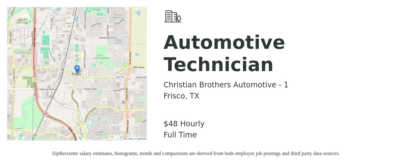 Christian Brothers Automotive - 1 job posting for a Automotive Technician in Frisco, TX with a salary of $50 Hourly with a map of Frisco location.