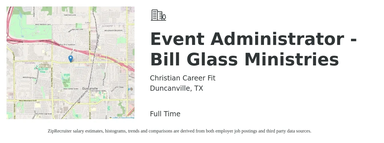 Christian Career Fit job posting for a Event Administrator -Bill Glass Ministries in Duncanville, TX with a salary of $16 to $22 Hourly with a map of Duncanville location.