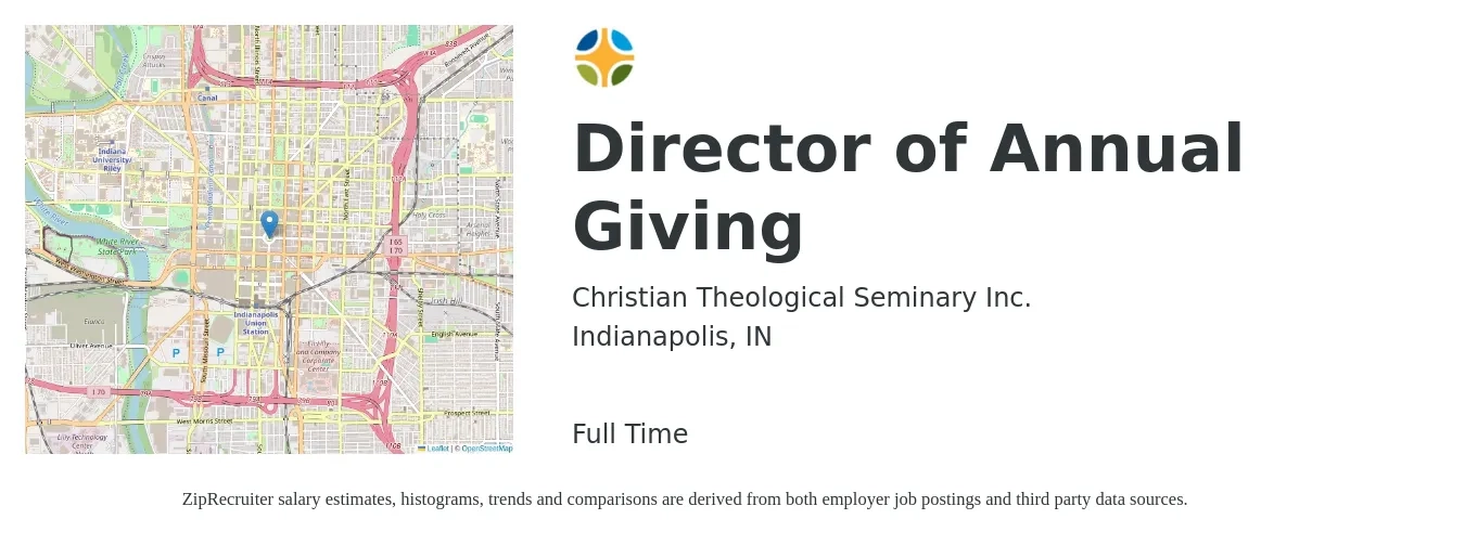 Christian Theological Seminary Inc. job posting for a Director of Annual Giving in Indianapolis, IN with a salary of $68,800 to $102,300 Yearly with a map of Indianapolis location.