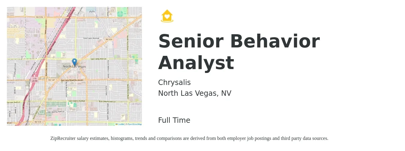 Chrysalis job posting for a Senior Behavior Analyst in North Las Vegas, NV with a salary of $74,000 to $89,000 Yearly with a map of North Las Vegas location.