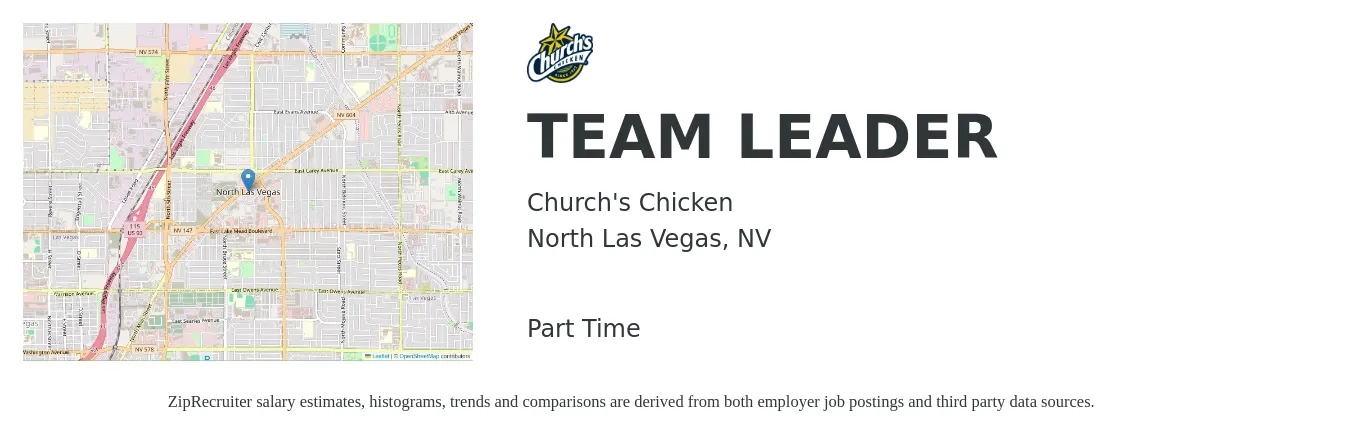 Church's Chicken job posting for a TEAM LEADER in North Las Vegas, NV with a salary of $15 to $23 Hourly with a map of North Las Vegas location.
