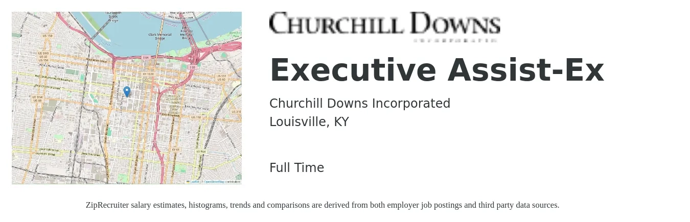 Churchill Downs Incorporated job posting for a Executive Assist-Ex in Louisville, KY with a salary of $21 to $34 Hourly with a map of Louisville location.