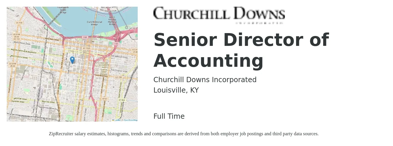 Churchill Downs Incorporated job posting for a Senior Director of Accounting in Louisville, KY with a salary of $96,100 to $146,400 Yearly with a map of Louisville location.
