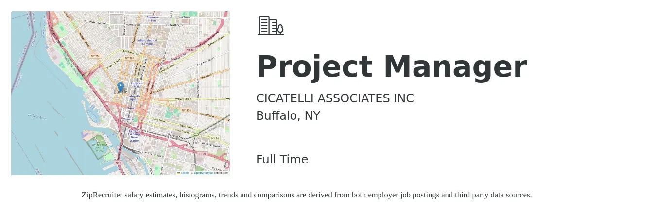 CICATELLI ASSOCIATES INC job posting for a Project Manager in Buffalo, NY with a salary of $76,200 to $119,500 Yearly with a map of Buffalo location.