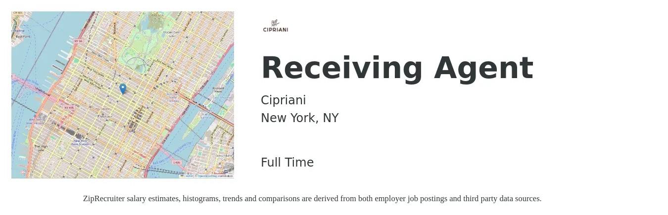 Cipriani job posting for a Receiving Agent in New York, NY with a salary of $19 Hourly with a map of New York location.