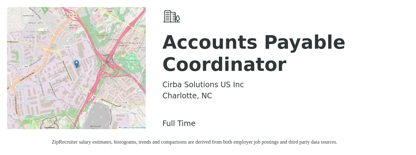 Cirba Solutions US Inc job posting for a Accounts Payable Coordinator in Charlotte, NC with a salary of $19 to $25 Hourly with a map of Charlotte location.