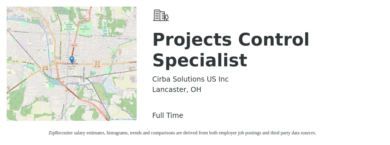 Cirba Solutions US Inc job posting for a Projects Control Specialist in Lancaster, OH with a salary of $34 to $48 Hourly with a map of Lancaster location.