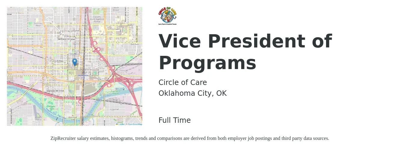 Circle of Care job posting for a Vice President of Programs in Oklahoma City, OK with a salary of $85,000 Yearly with a map of Oklahoma City location.