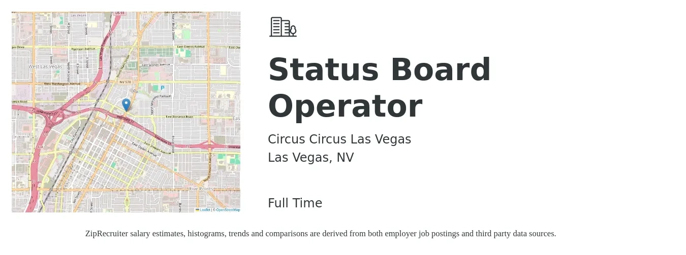 Circus Circus Las Vegas job posting for a Status Board Operator in Las Vegas, NV with a salary of $18 to $23 Hourly with a map of Las Vegas location.