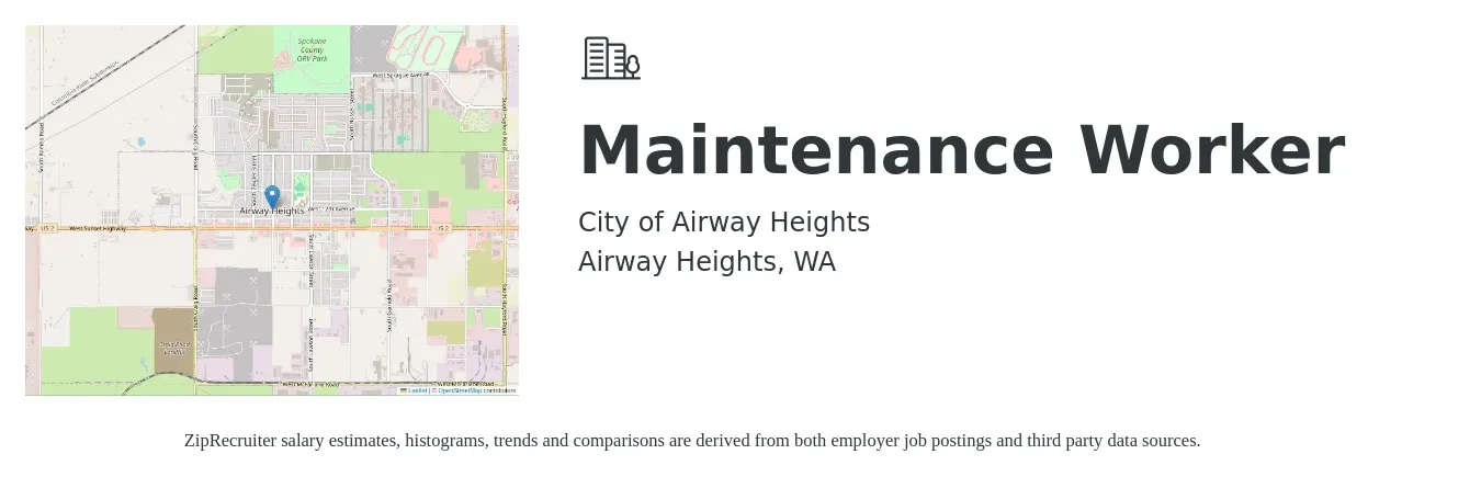 City of Airway Heights job posting for a Maintenance Worker in Airway Heights, WA with a salary of $4,206 to $5,022 Monthly with a map of Airway Heights location.